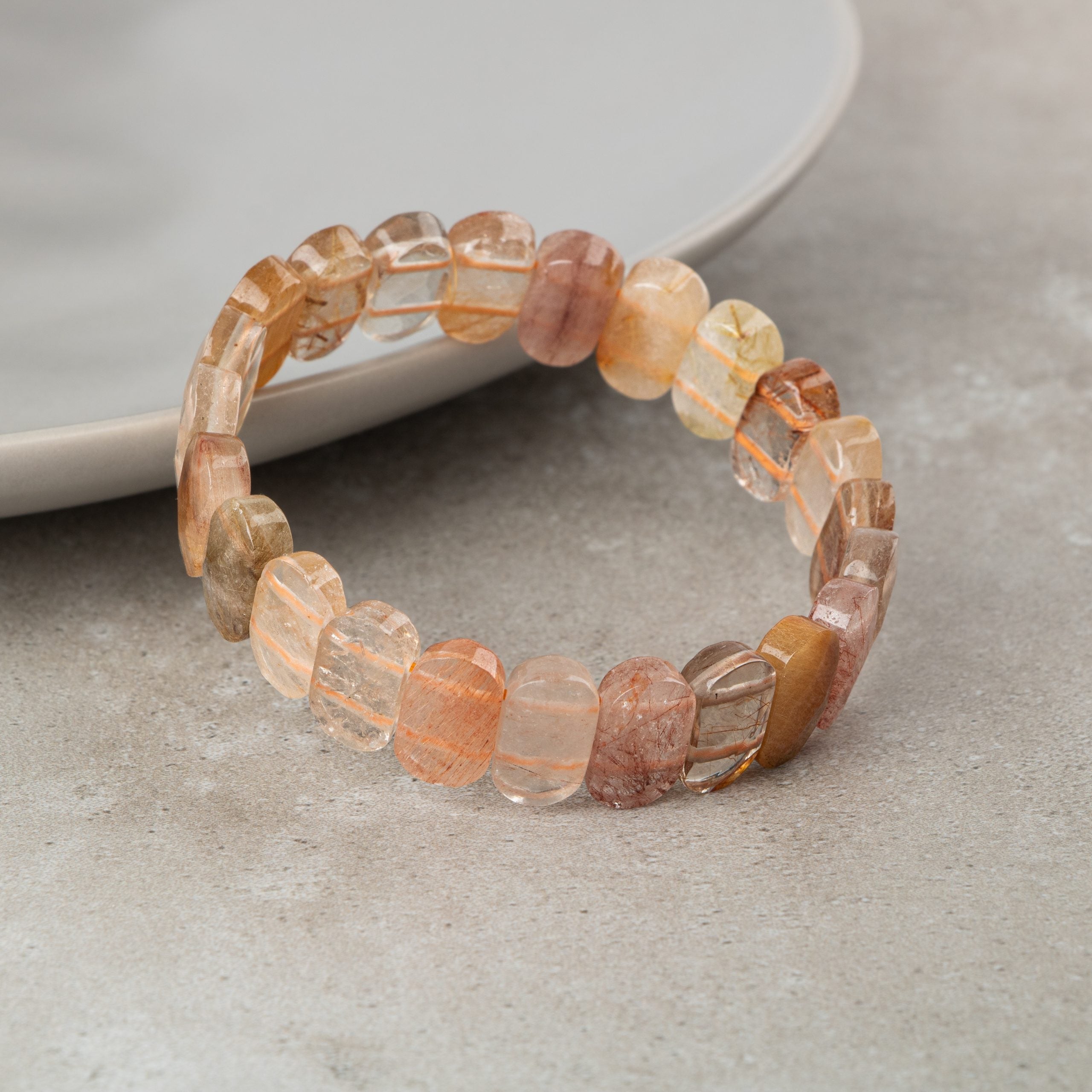 Certified Golden Rutilated Quartz Wide Cut Natural Gemstone Bracelet