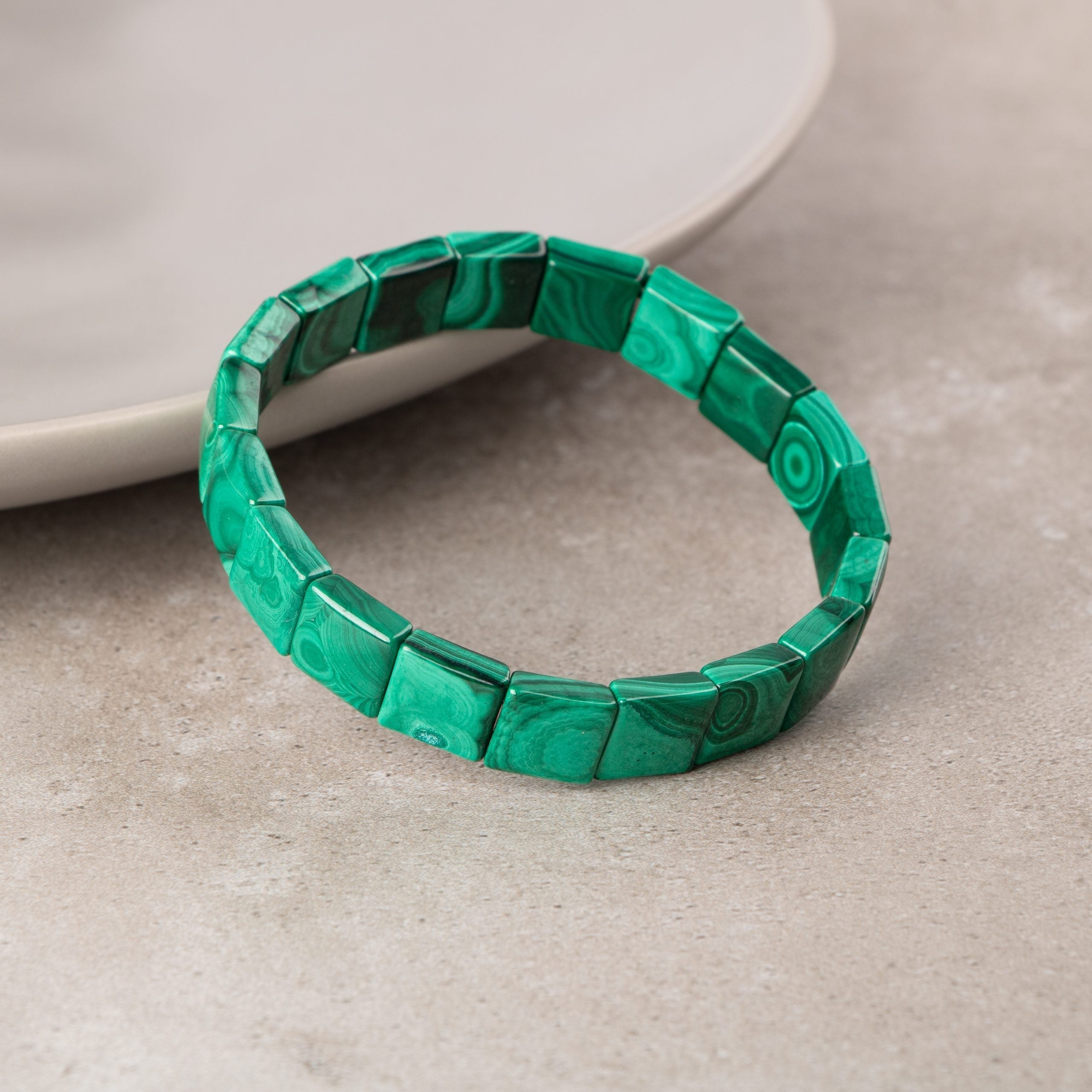 Certified Malachite Wide Cut Square Cut Natural Gemstone Bracelet