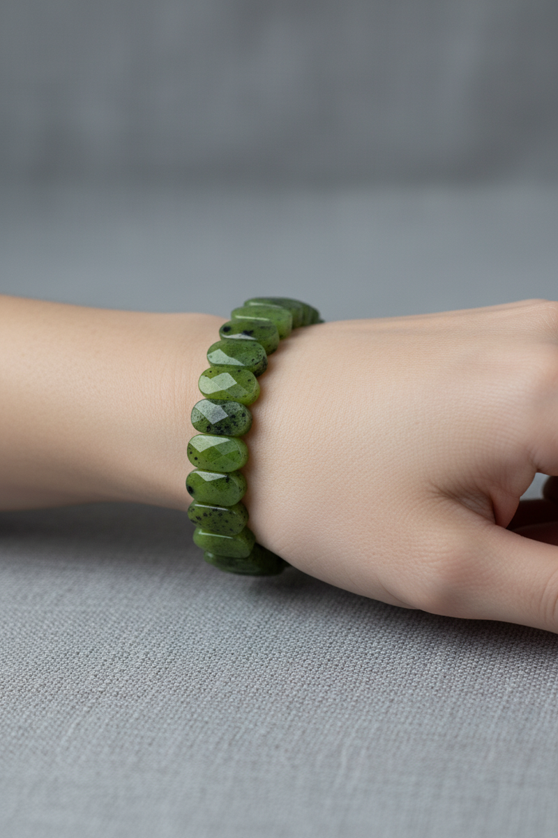 Laboratory Certified Jade Wide Cut Natural Gemstone Bracelet