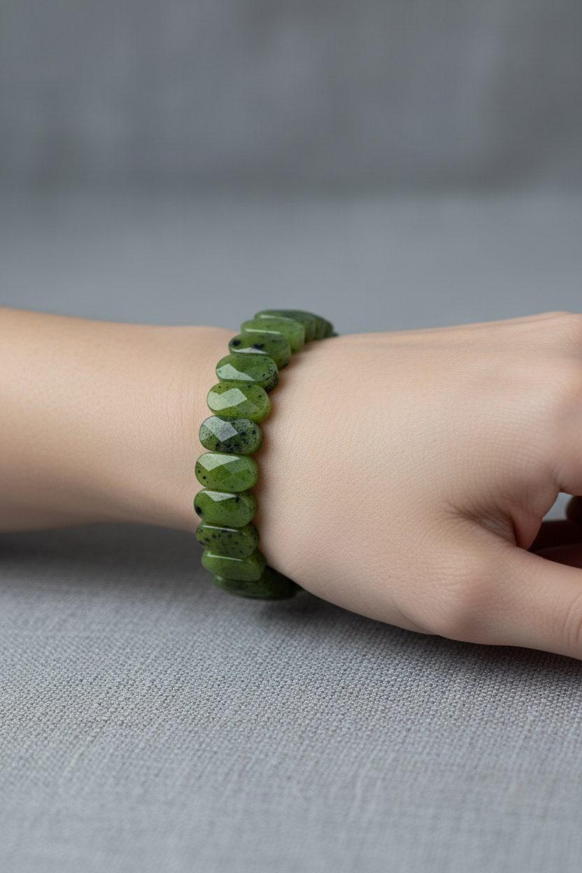 Jade Wide Cut Natural Gemstone Bracelet