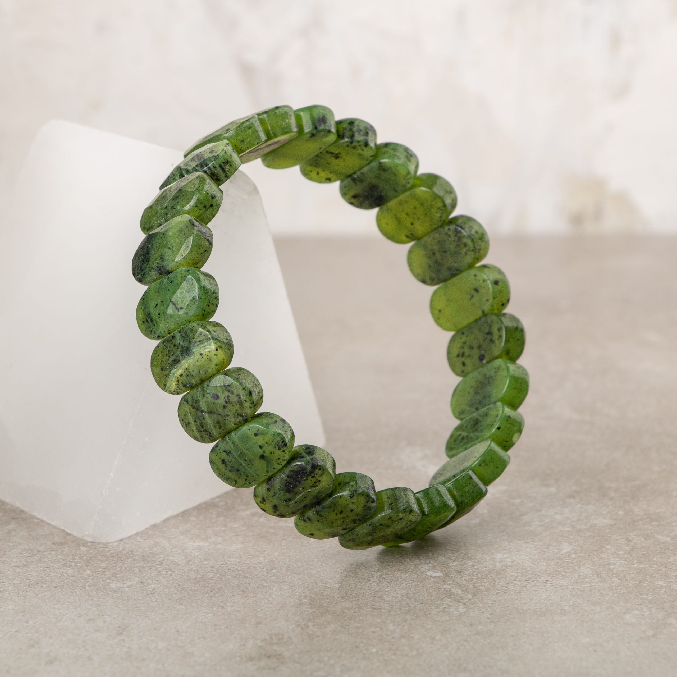 Certified Jade Wide Cut Natural Gemstone Bracelet