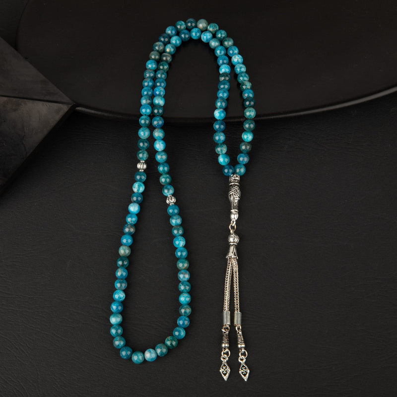 Laboratory Certified Blue Apatite Natural Gemstone Prayer Beads 99-Bead – 6mm