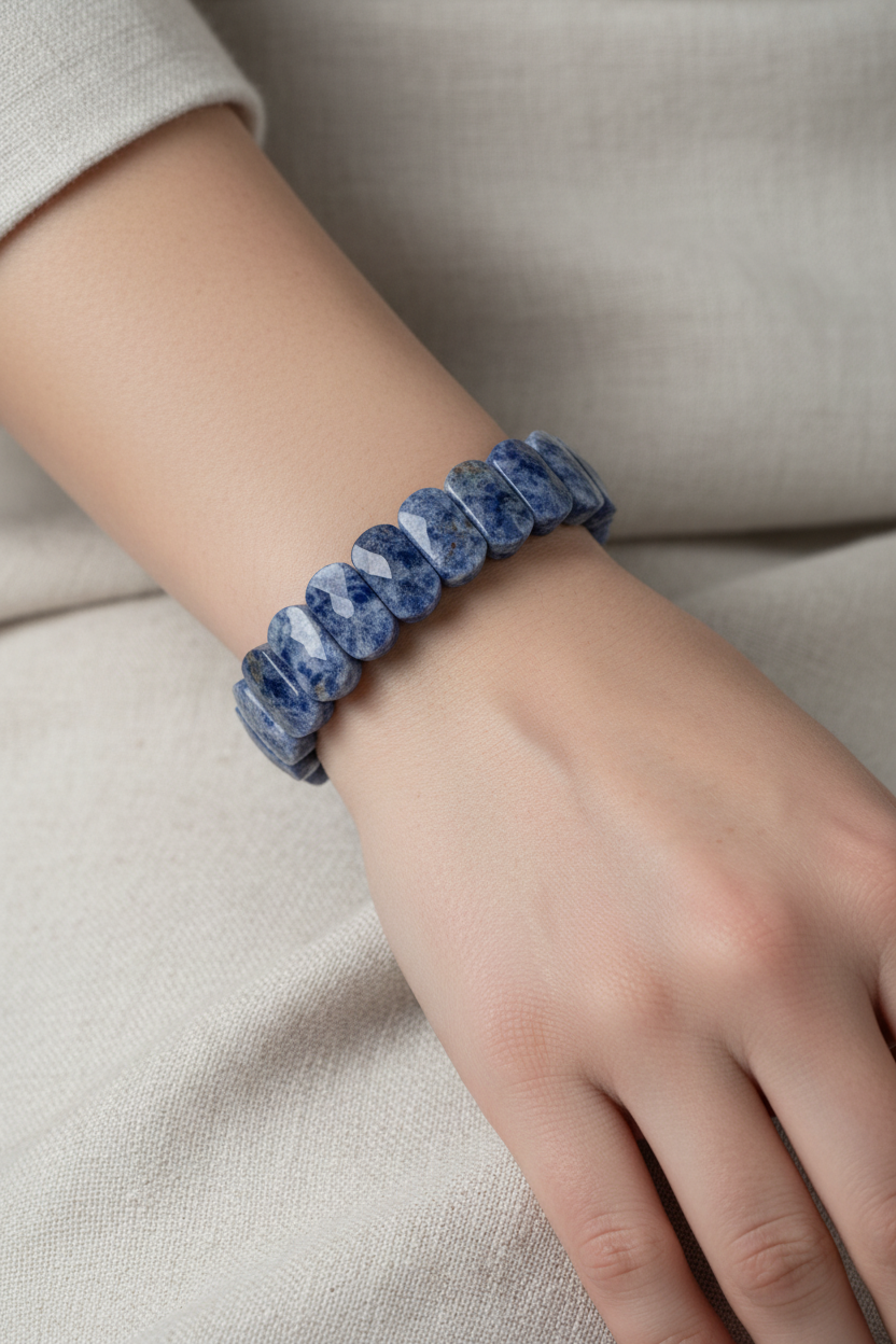 Sodalite Wide Cut Natural Gemstone Bracelet