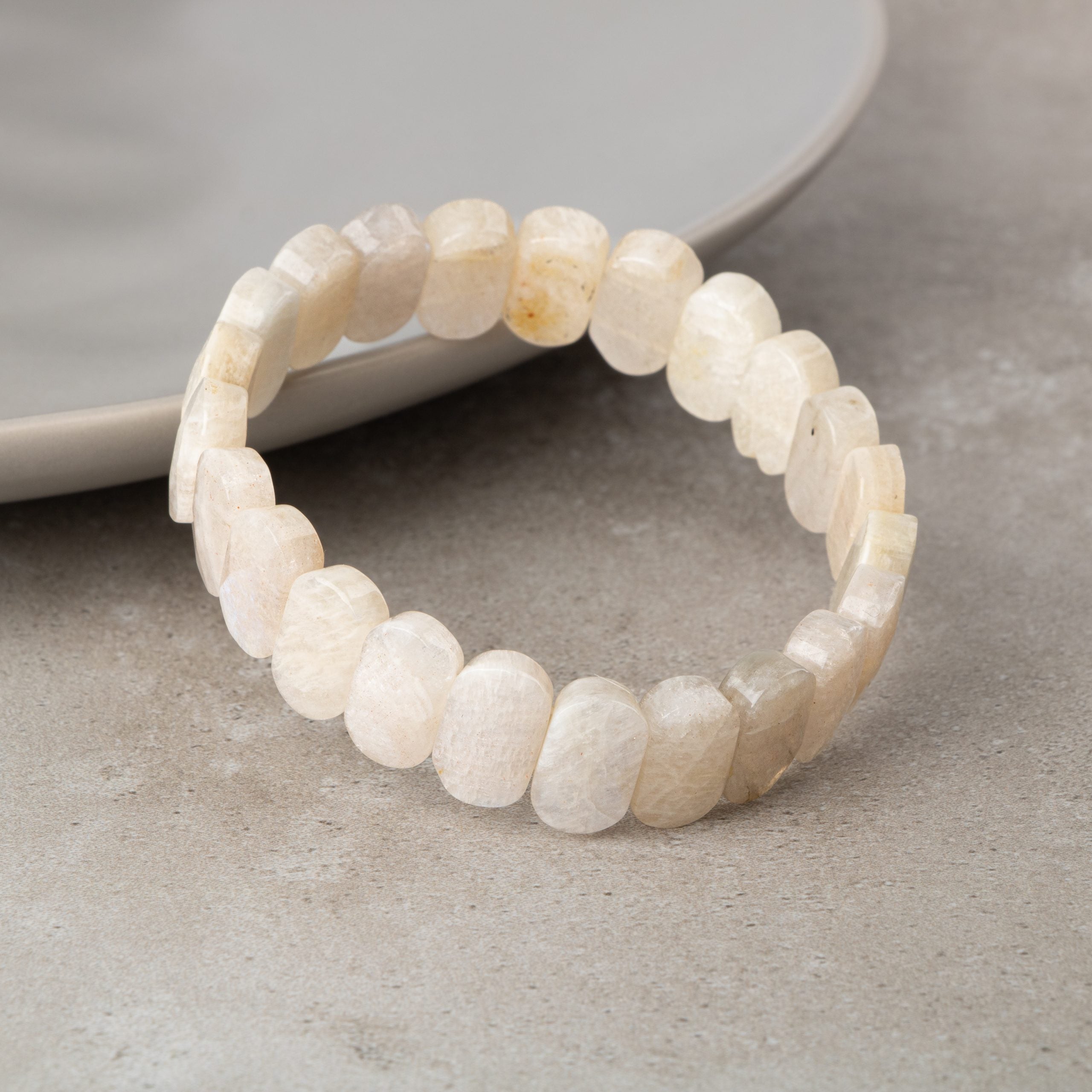 Certified Moonstone Wide Cut Natural Gemstone Bracelet