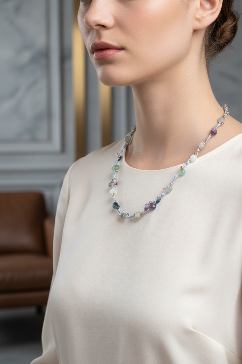 Laboratory Certified Pisces Zodiac Natural Stone Macramé Necklace