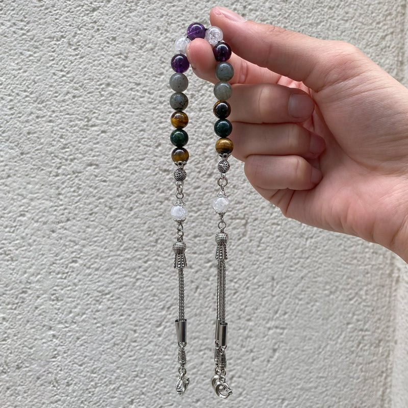 Laboratory Certified Pisces Zodiac Zaza-Style-Style Prayer Beads – Amethyst, Bloodstone, Tiger's Eye, Labradorite and Rock Crystal