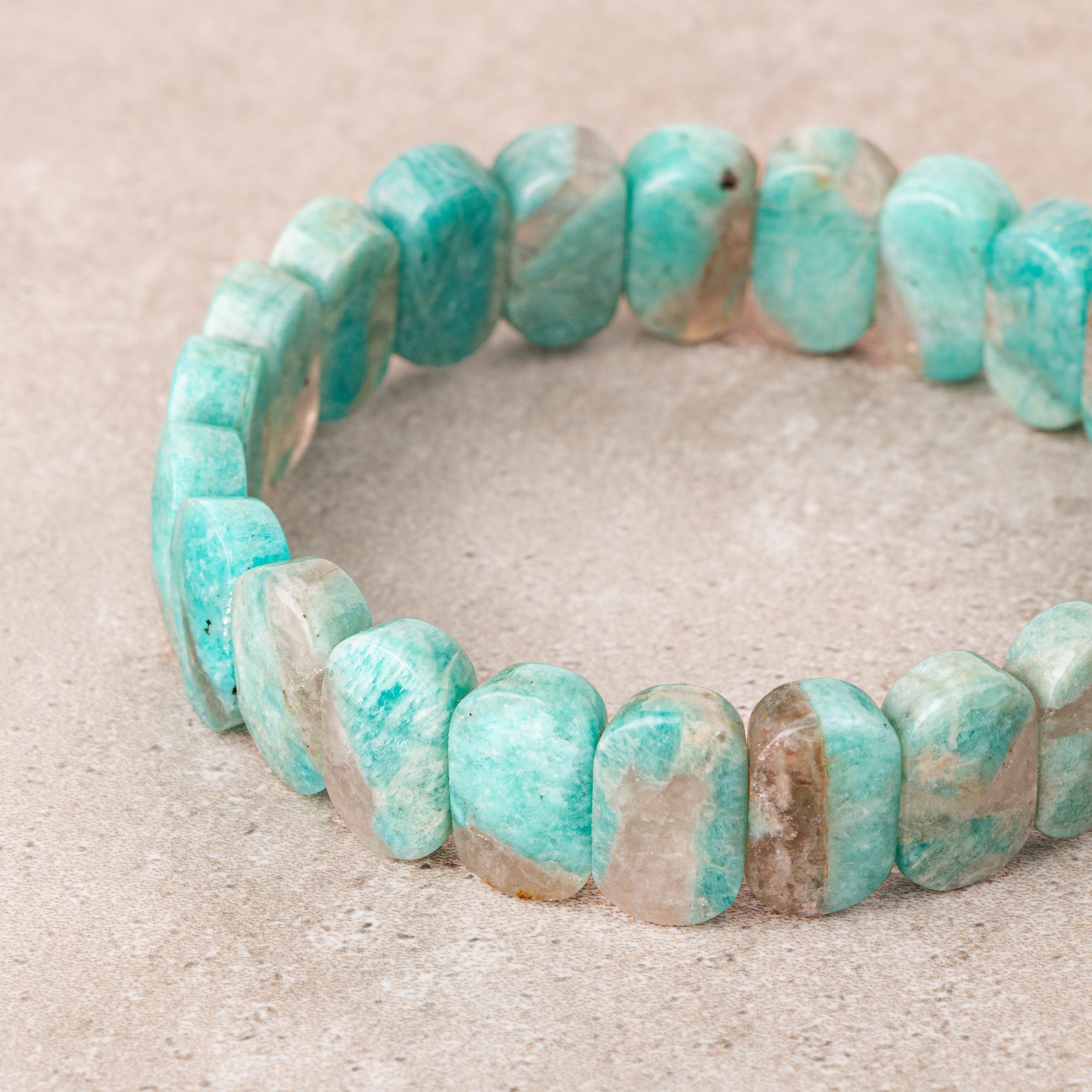 Certified Amazonite Wide Cut Natural Gemstone Bracelet