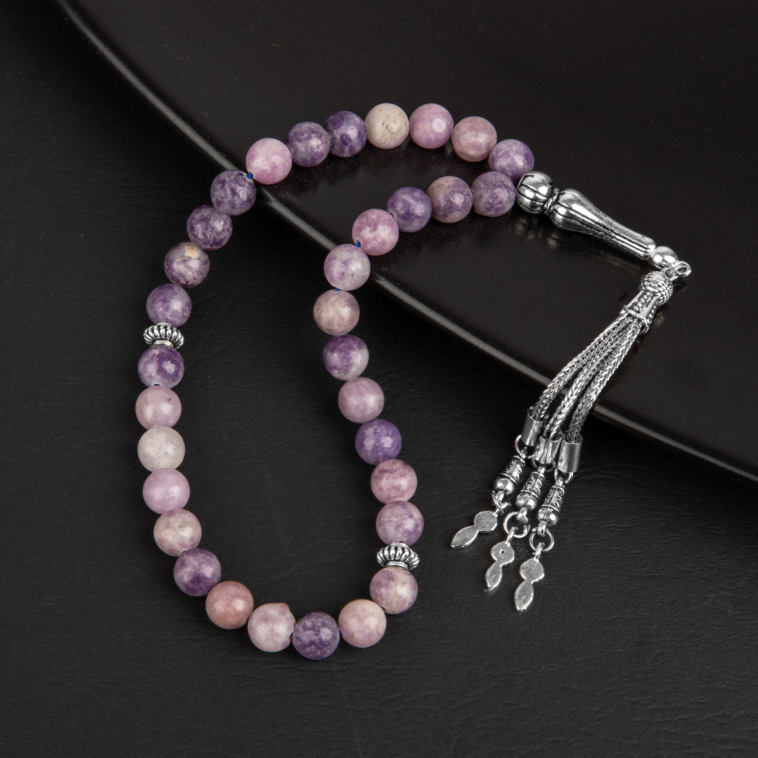 Lepidolit Natural Gemstone Prayer Beads 33-Bead – 8mm Handcrafted