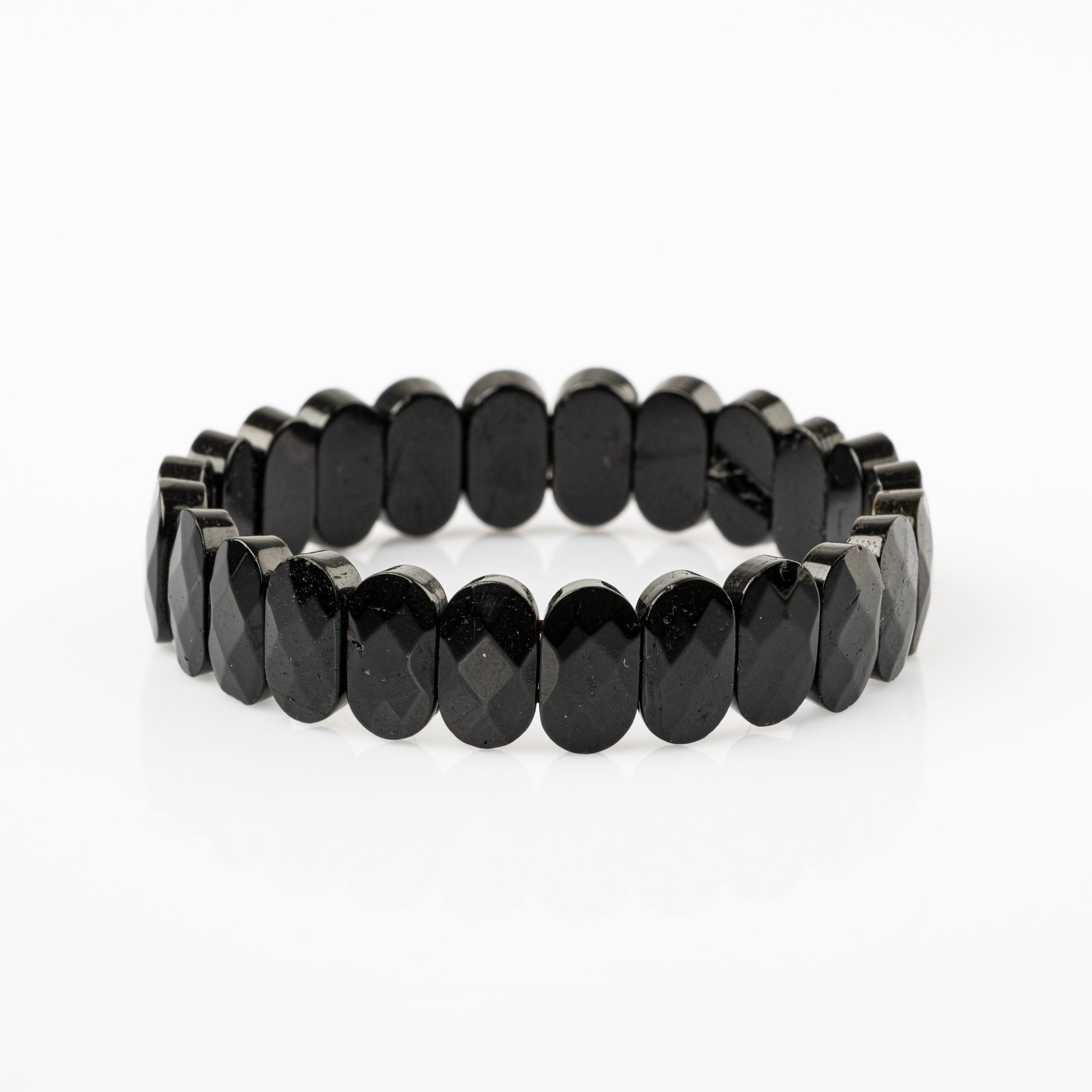 Certified Black Tourmaline Wide Cut Natural Gemstone Bracelet