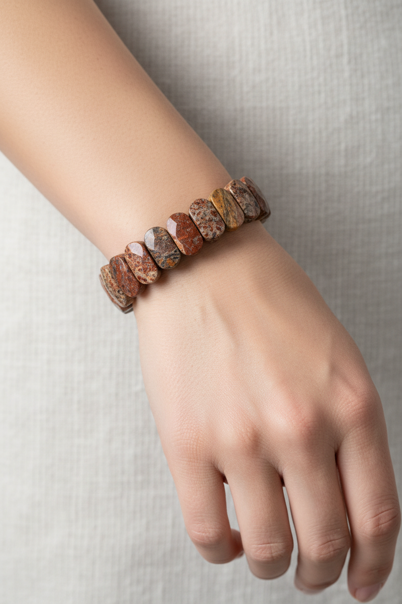 Laboratory Certified Brown Jasper Wide Cut Natural Gemstone Bracelet
