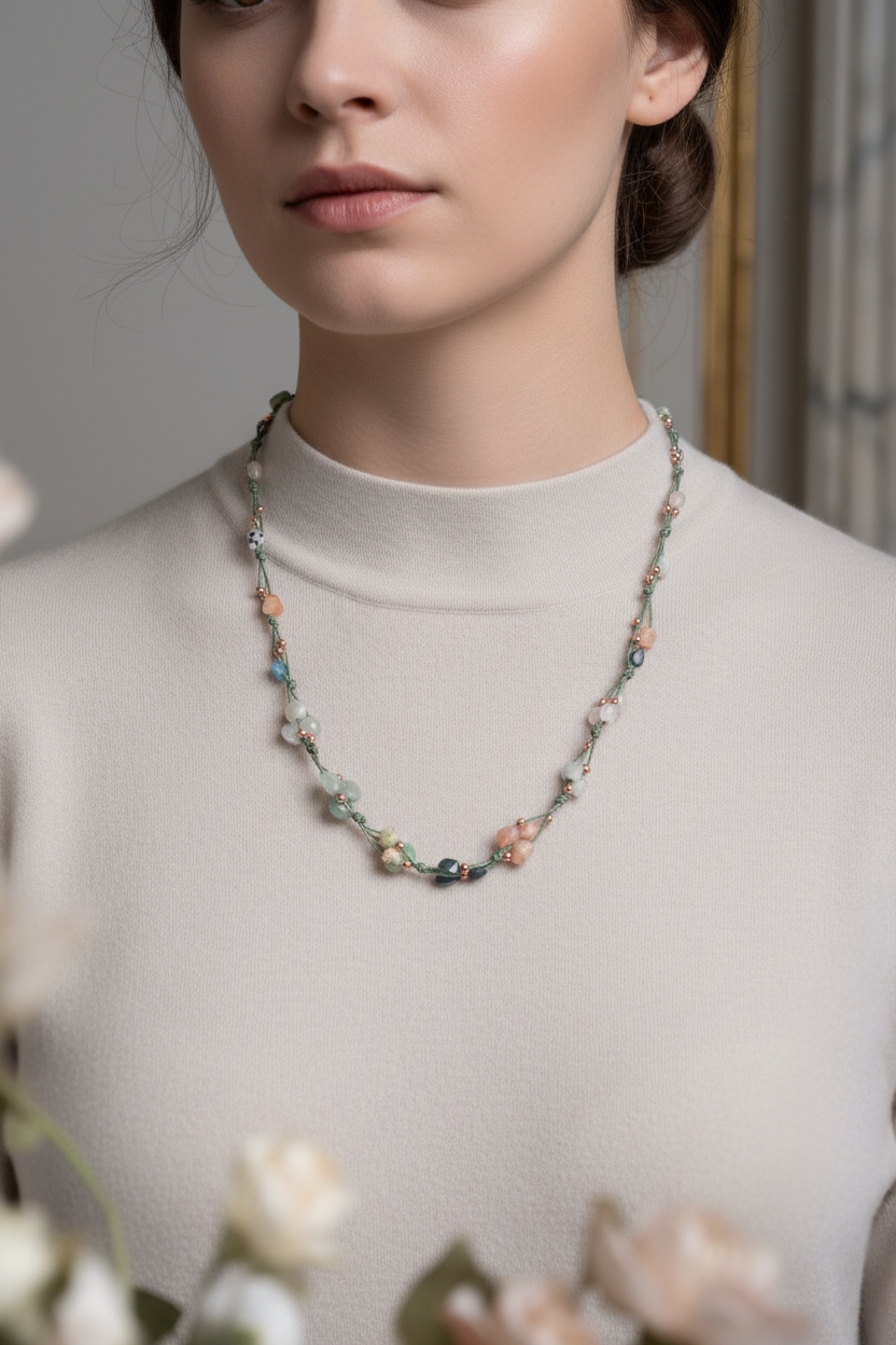 Laboratory Certified Taurus Zodiac Natural Stone Macramé Necklace