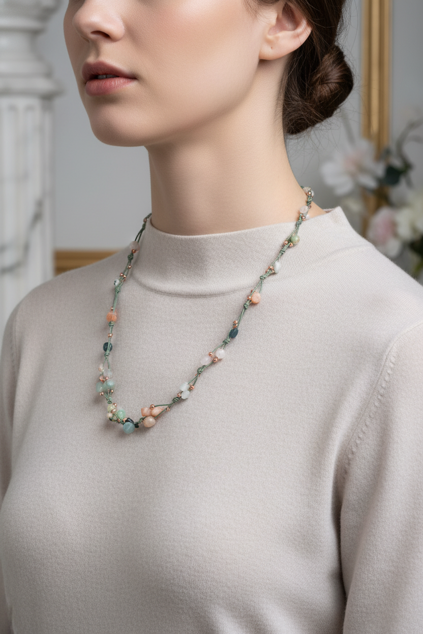 Laboratory Certified Taurus Zodiac Natural Stone Macramé Necklace