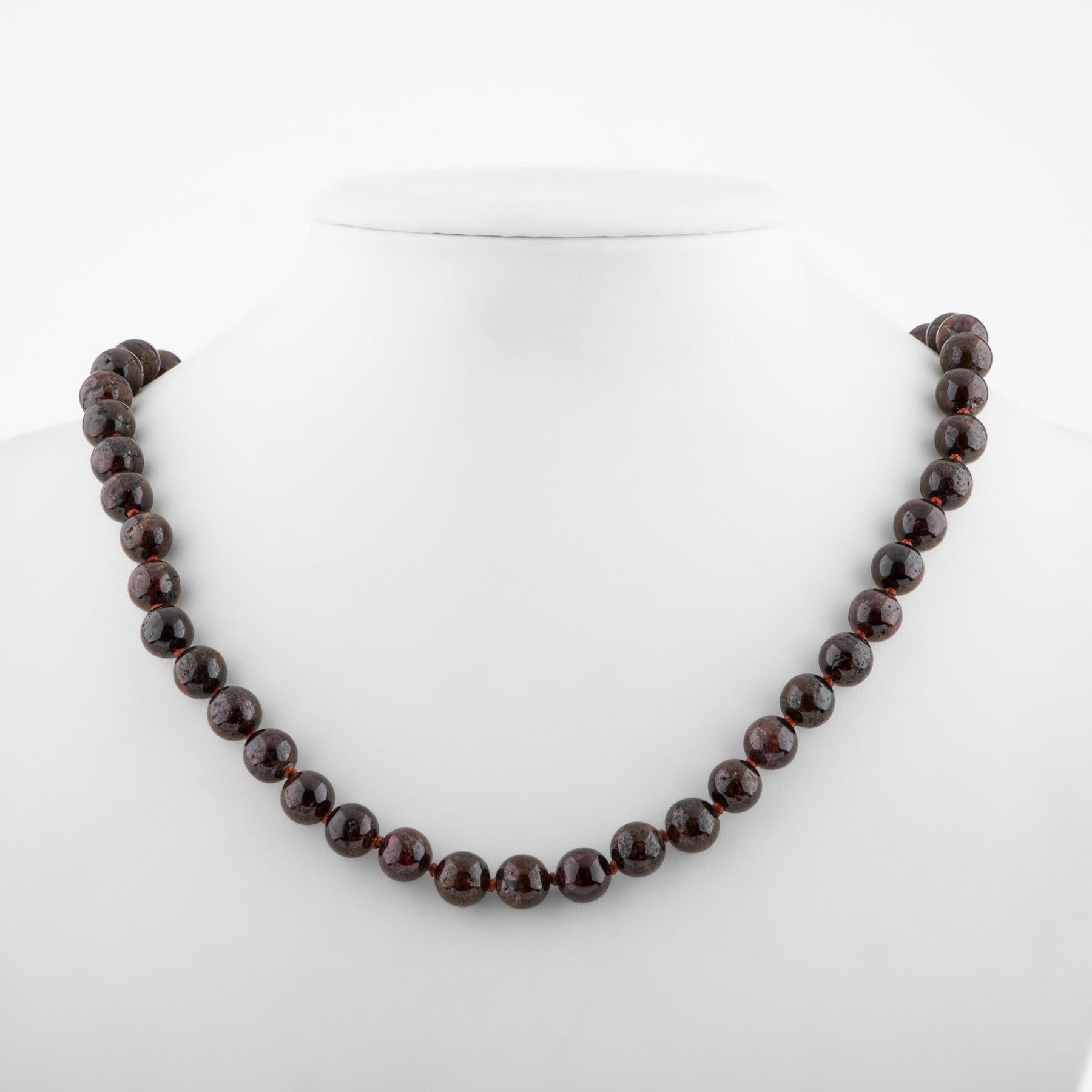 Laboratory Certified Burgundy Garnet 8 mm Knotted Natural Stone Necklace