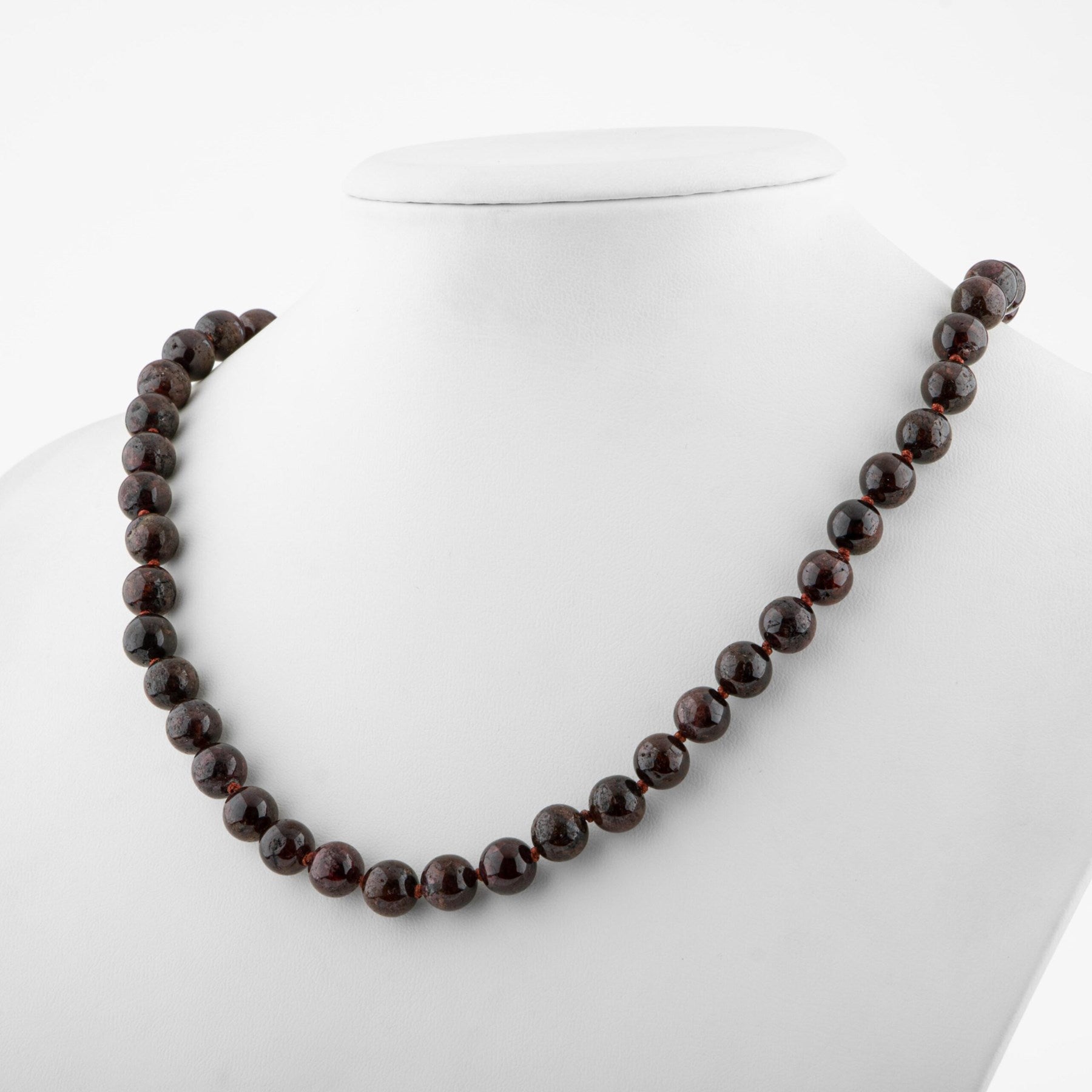 Laboratory Certified Burgundy Garnet 8 mm Knotted Natural Stone Necklace