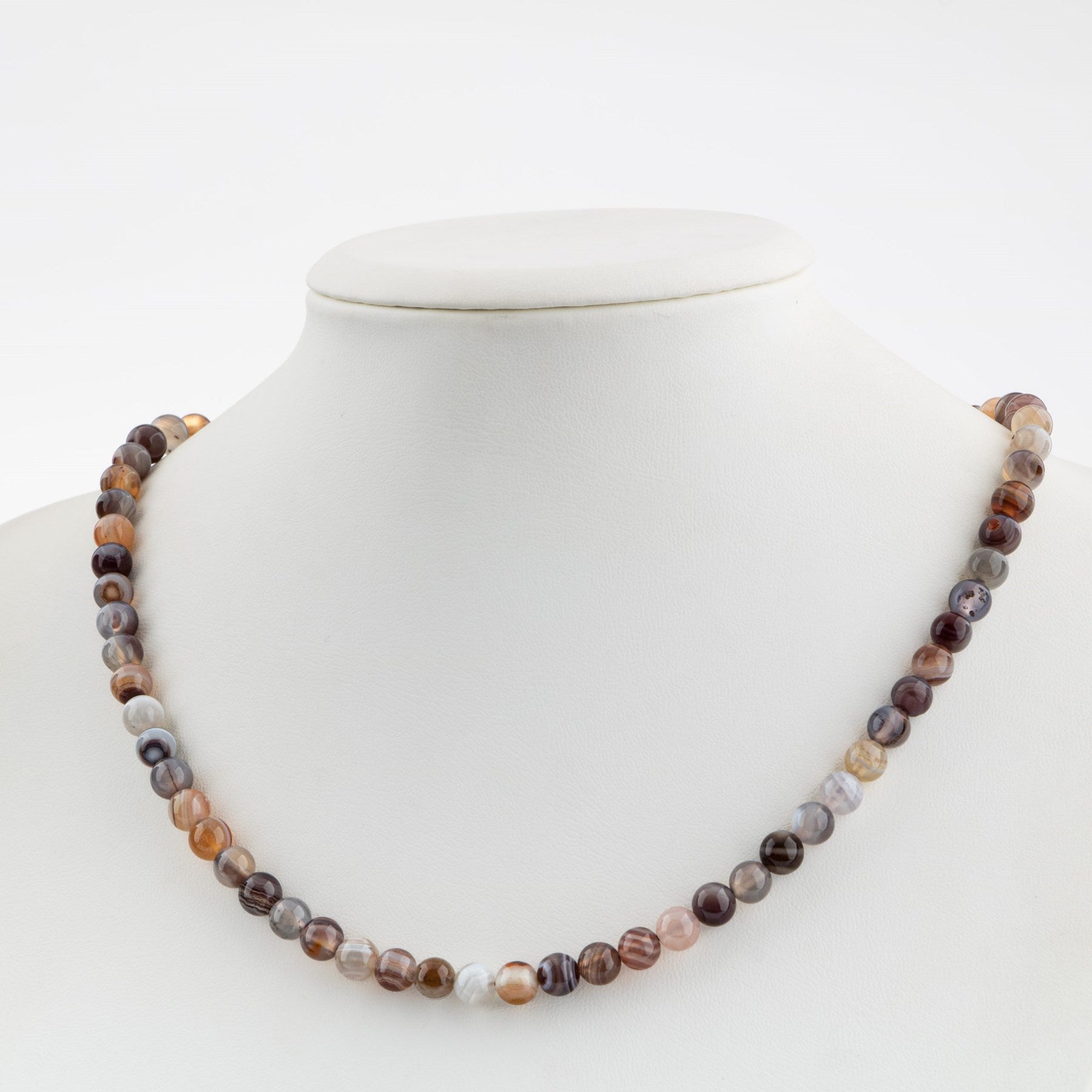 Laboratory Certified Botswana Agate 6 mm Strung Natural Stone Necklace