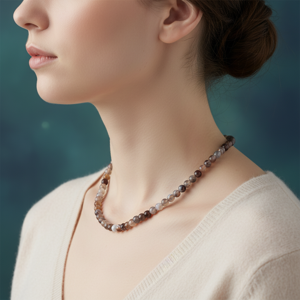 Laboratory Certified Botswana Agate 6 mm Strung Natural Stone Necklace