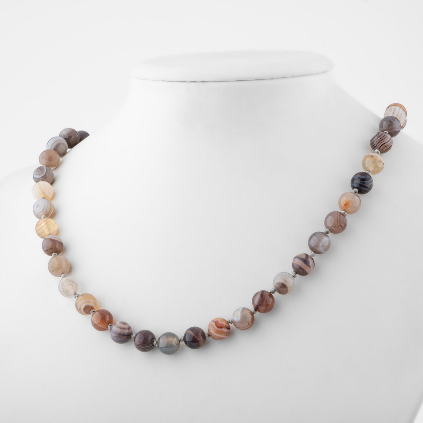 Laboratory Certified Botswana Agate 8 mm Knotted Natural Stone Necklace