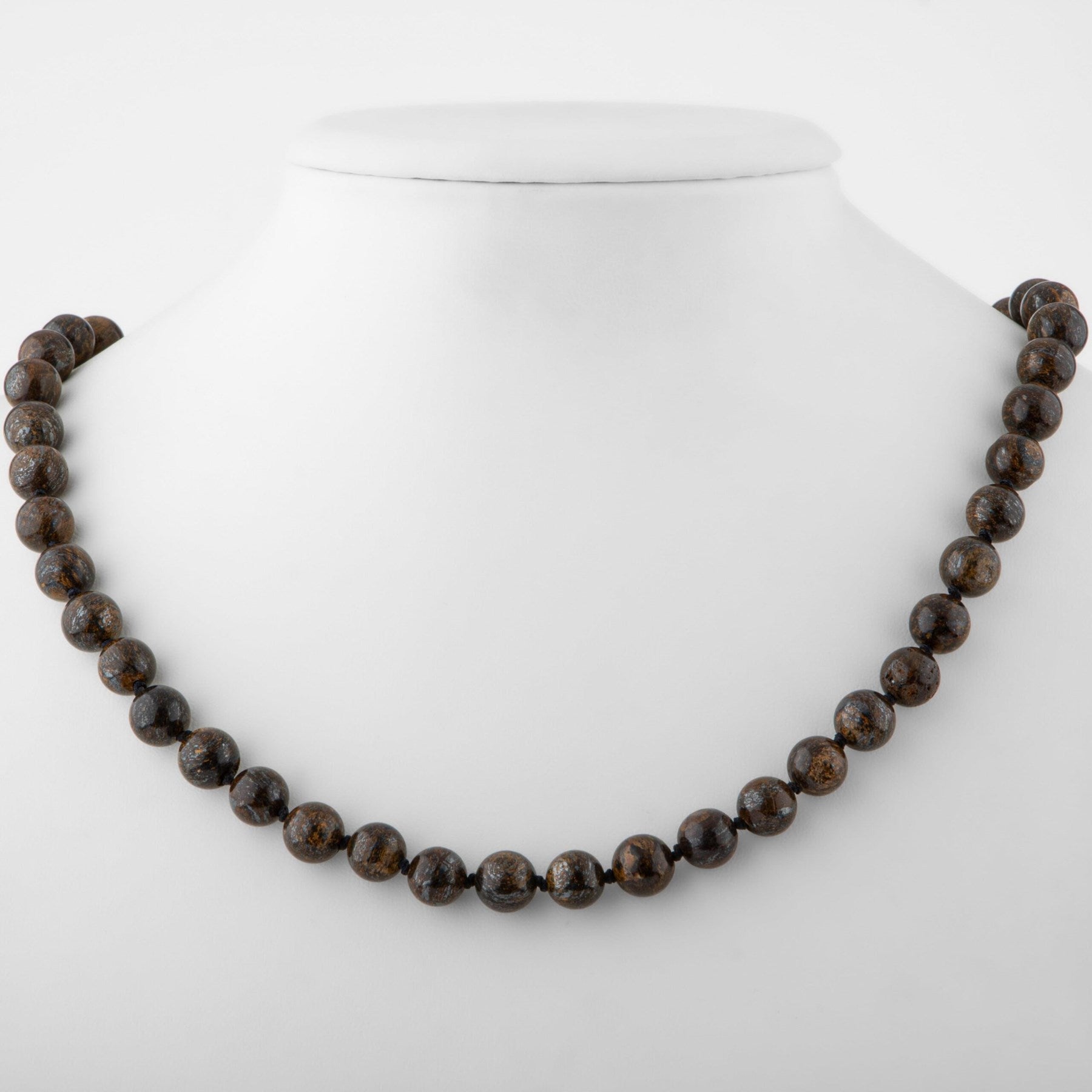 Laboratory Certified Bronzite 8 mm Knotted Natural Stone Necklace