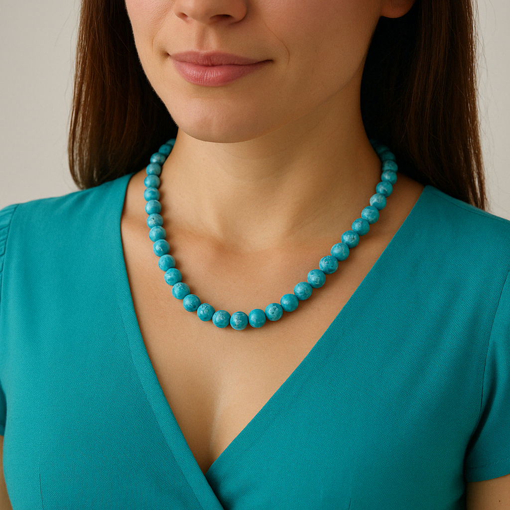 Laboratory Certified Ice Blue Apatite 8 mm Natural Stone Necklace