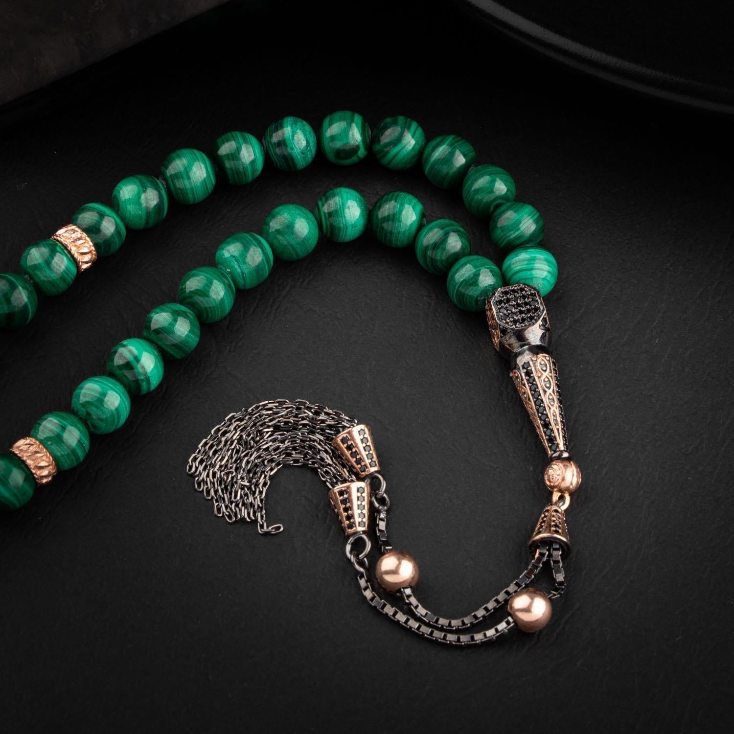 Malachite Natural Gemstone 8 mm 925 Sterling Silver Prayer Beads