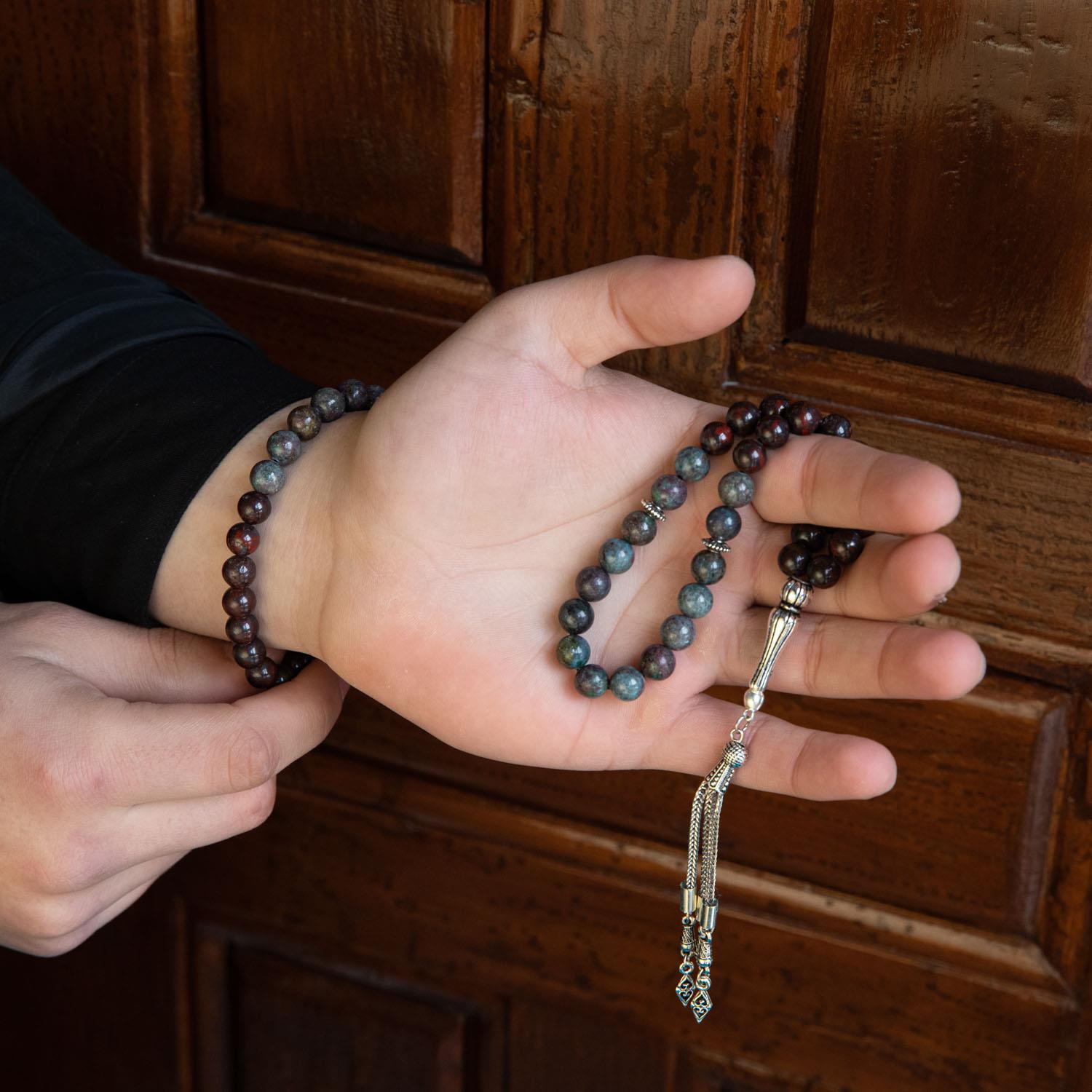 Ruby Kyanite & Dragon Jasper Natural Gemstone Prayer Beads & Bracelet Set