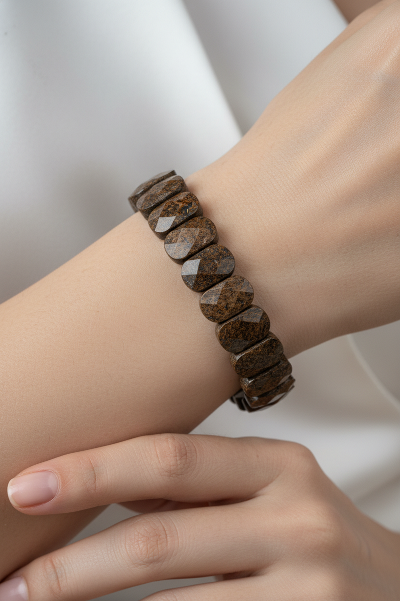 Laboratory Certified Bronzite Wide Cut Natural Gemstone Bracelet