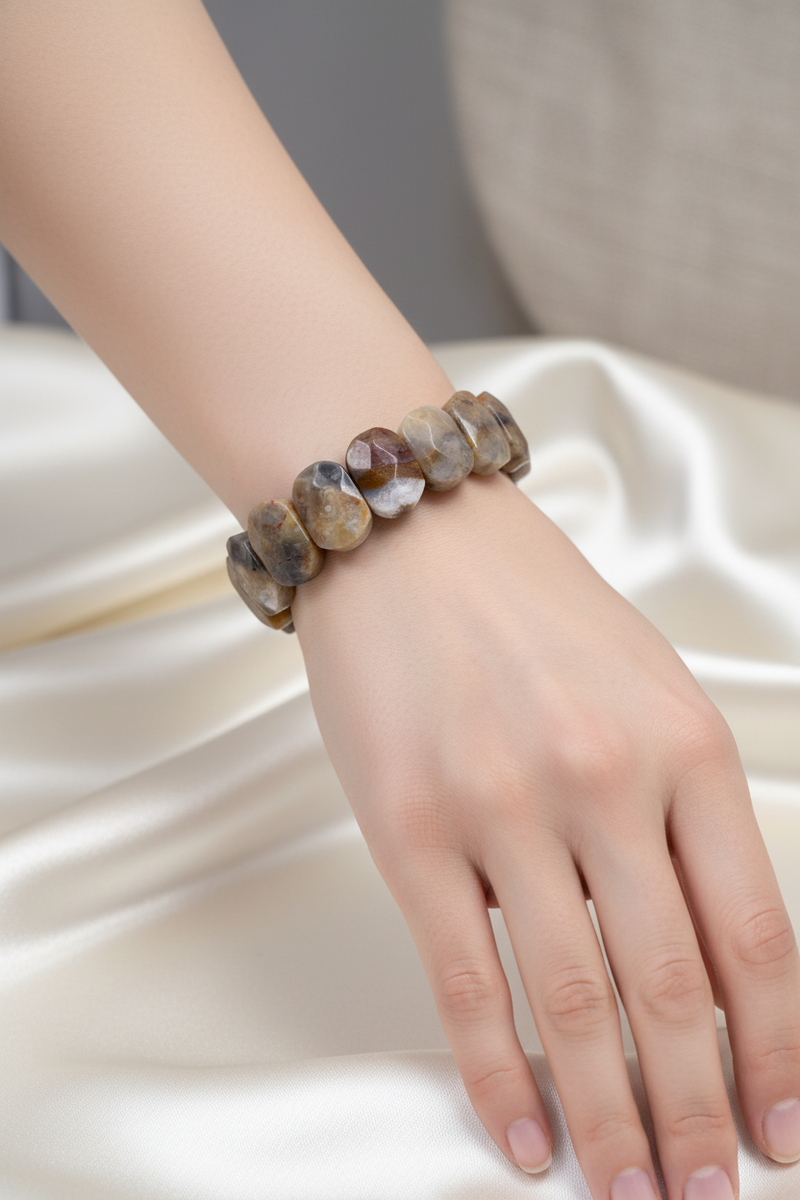 Laboratory Certified Agate Wide Cut Natural Gemstone Bracelet