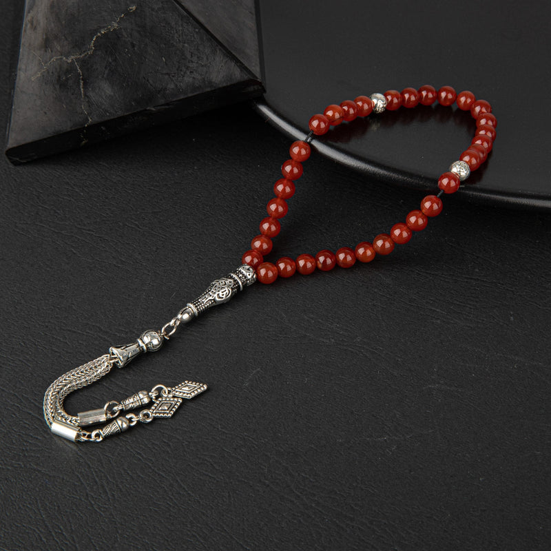 Laboratory Certified Red Agate Natural Gemstone Prayer Beads 33-Bead – 6 mm