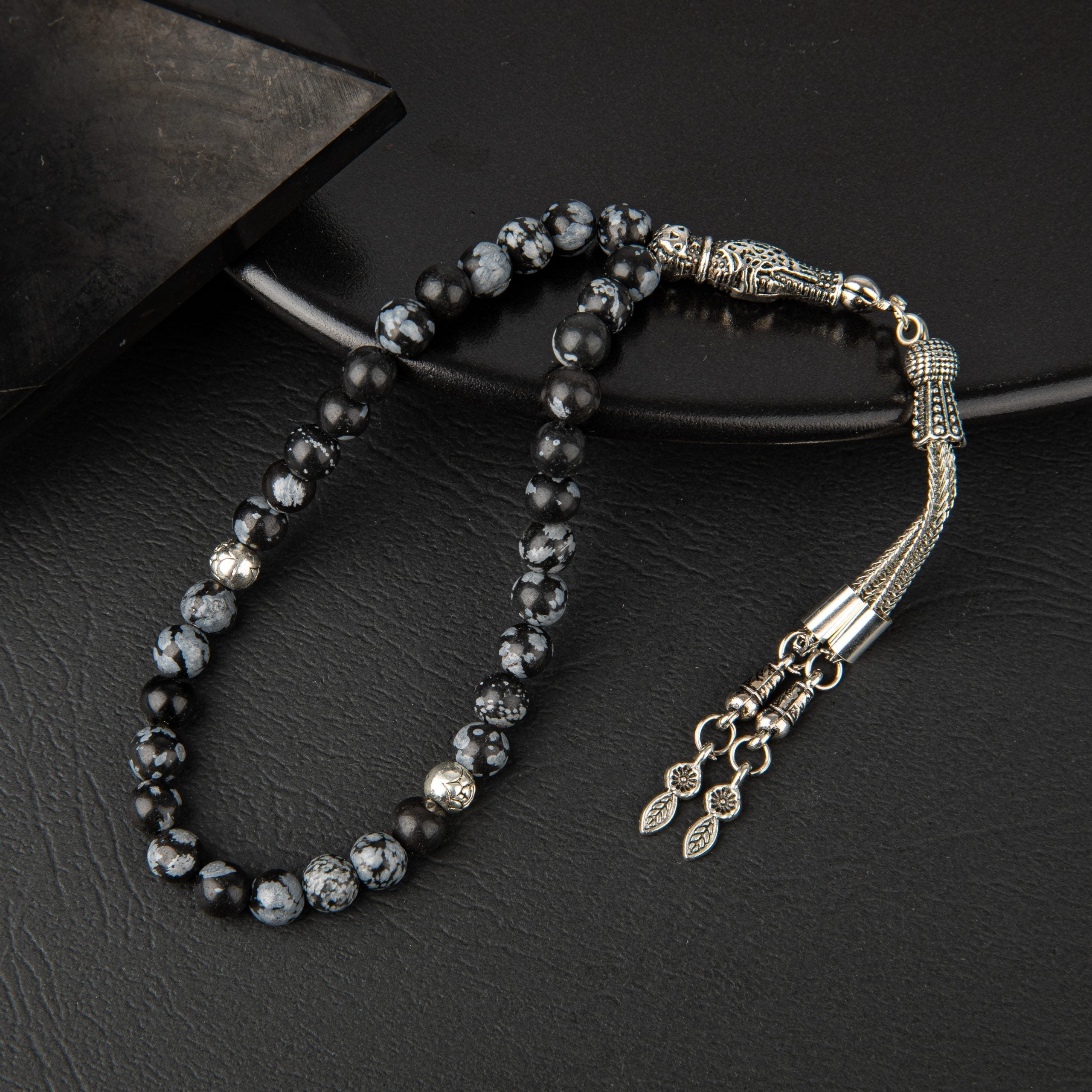 Snowflake Obsidian Natural Gemstone Prayer Beads 33-Bead – 6mm Handcrafted