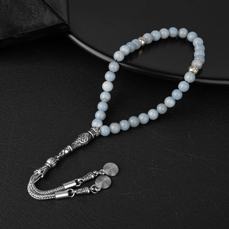 Laboratory Certified Angelite Natural Gemstone Prayer Beads 33-Bead – 6mm