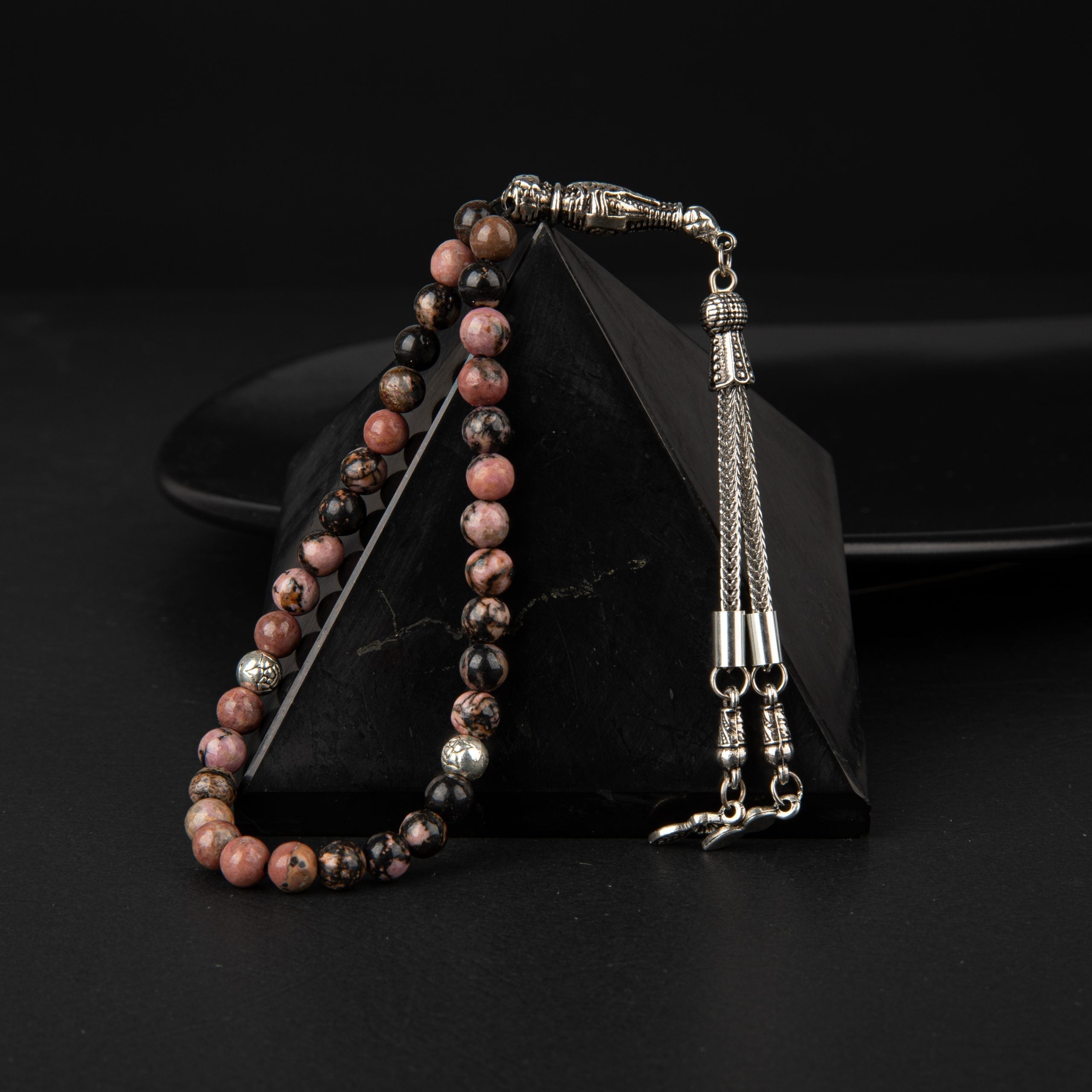 Rhodonite Natural Gemstone Prayer Beads 33-Bead – 6mm Handcrafted