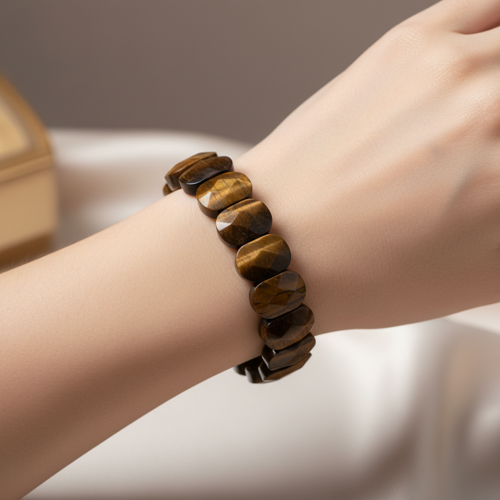 Tiger's Eye Wide Cut Natural Gemstone Bracelet