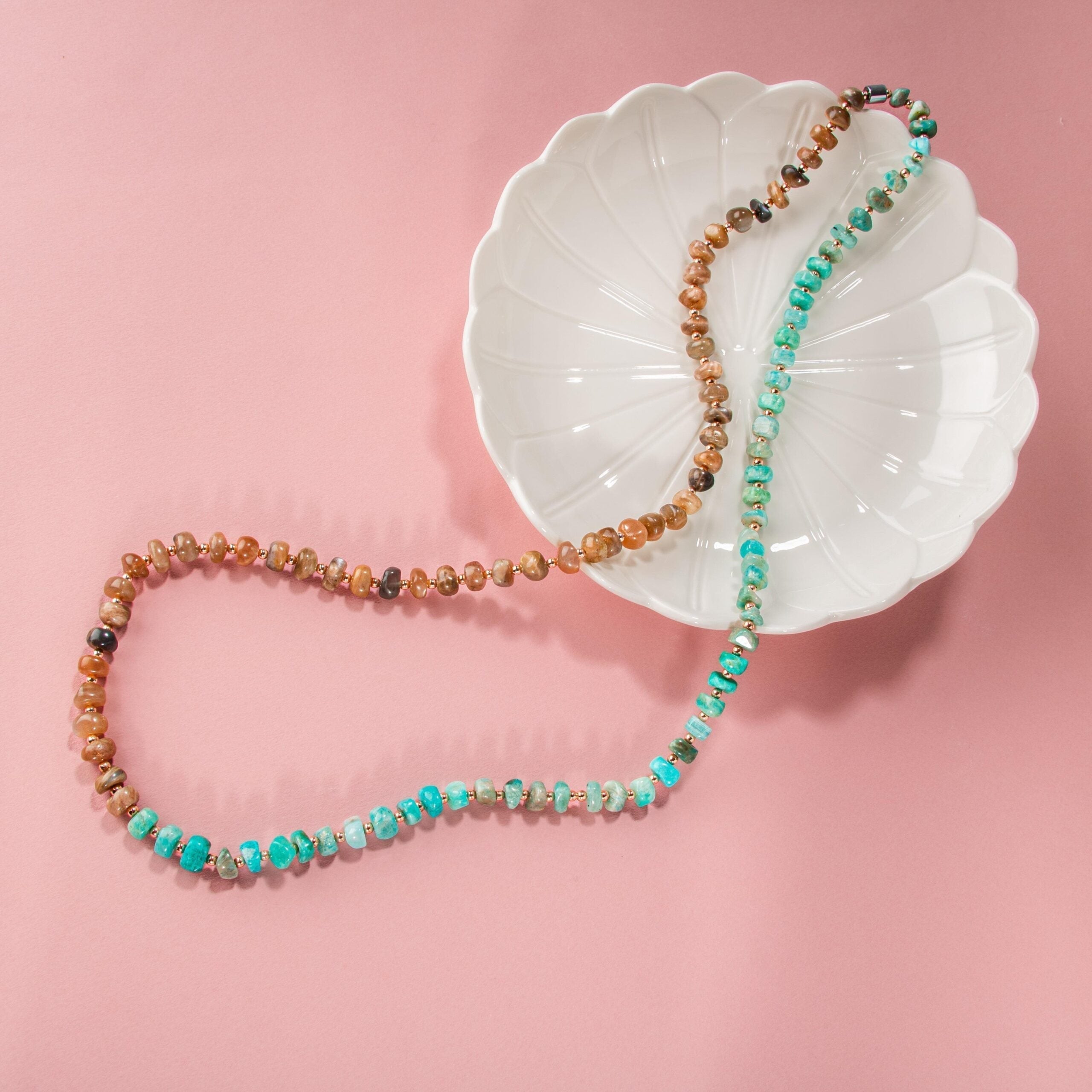 Amazonit-Güneş Taşı-Hematit Doğal Taş Kolye