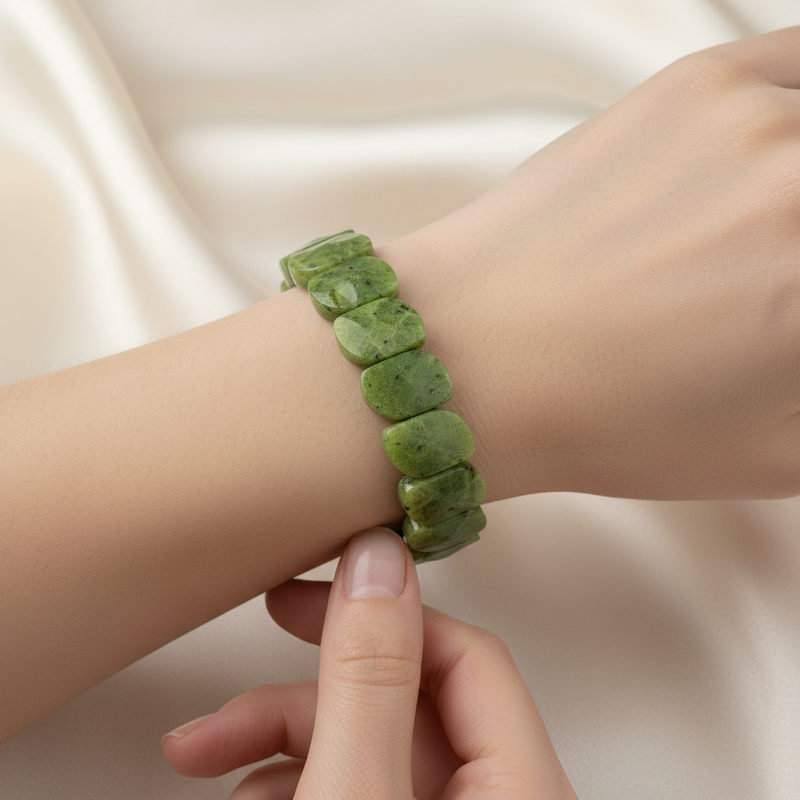 Laboratory Certified Jade Wide Cut Special Cut Natural Gemstone Bracelet