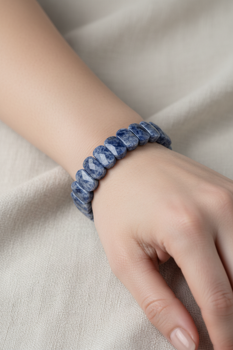 Laboratory Certified Sodalite Wide Cut Natural Gemstone Bracelet
