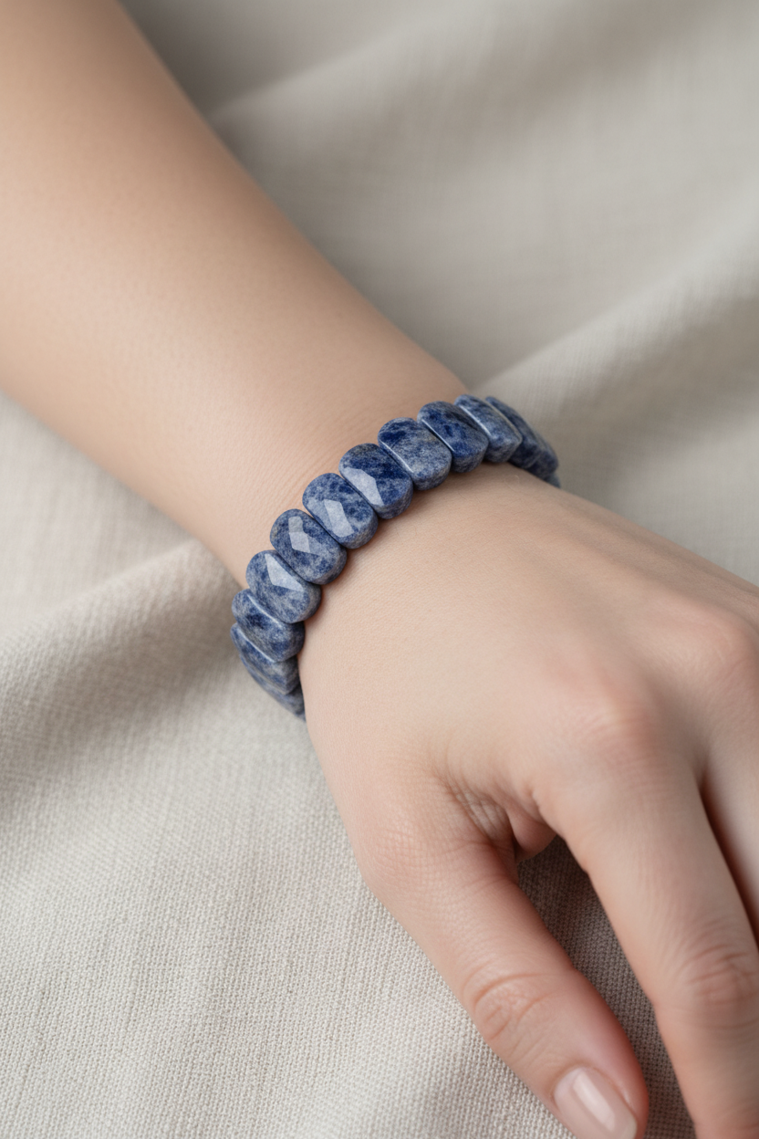 Sodalite Wide Cut Natural Gemstone Bracelet