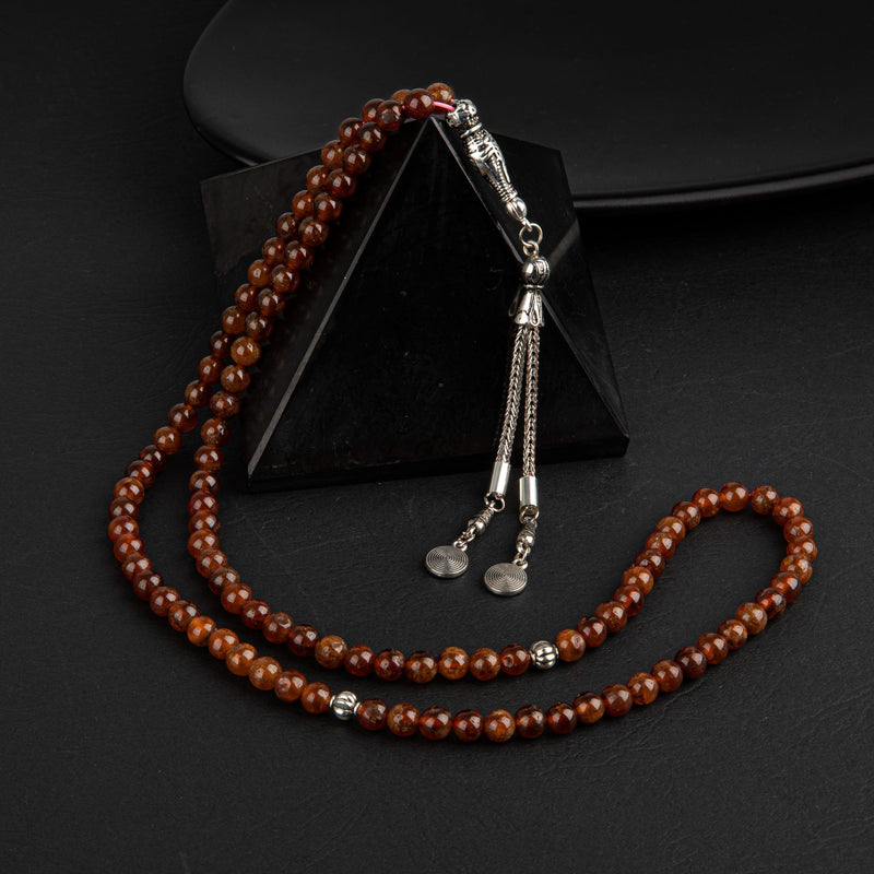 Laboratory Certified Hessonit Garnet Natural Gemstone Prayer Beads 99-Bead – 6mm