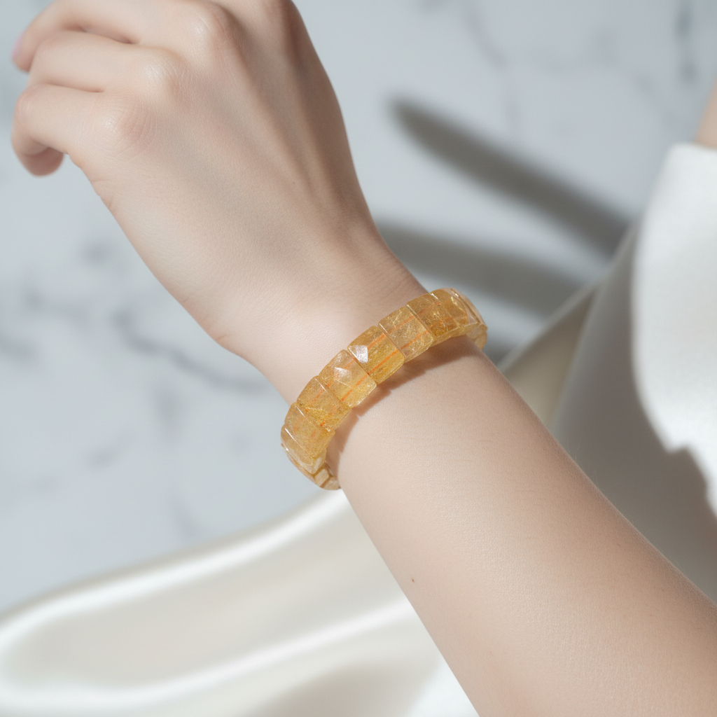 Citrine Wide Cut Square Cut Natural Gemstone Bracelet