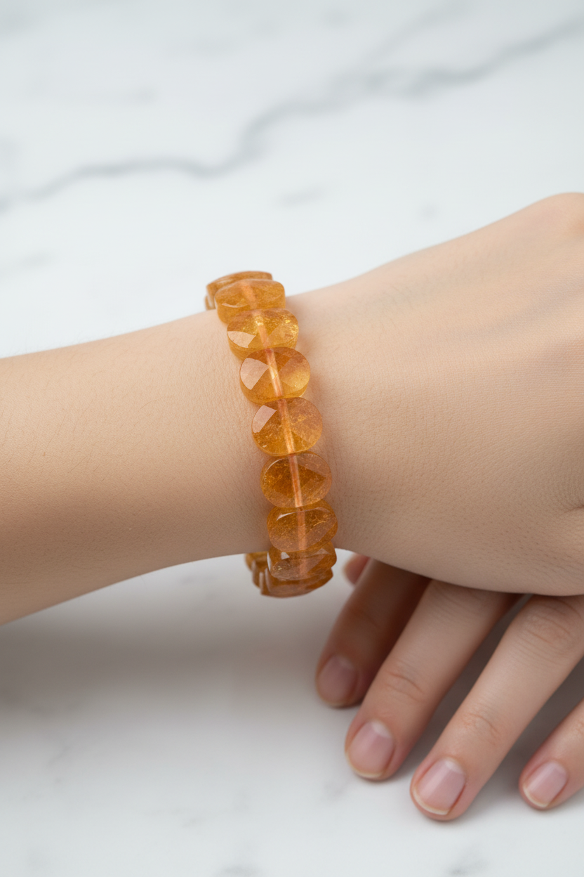 Citrine Wide Cut Natural Gemstone Bracelet