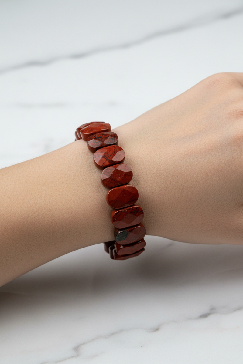 Laboratory Certified Jasper Wide Cut Natural Gemstone Bracelet
