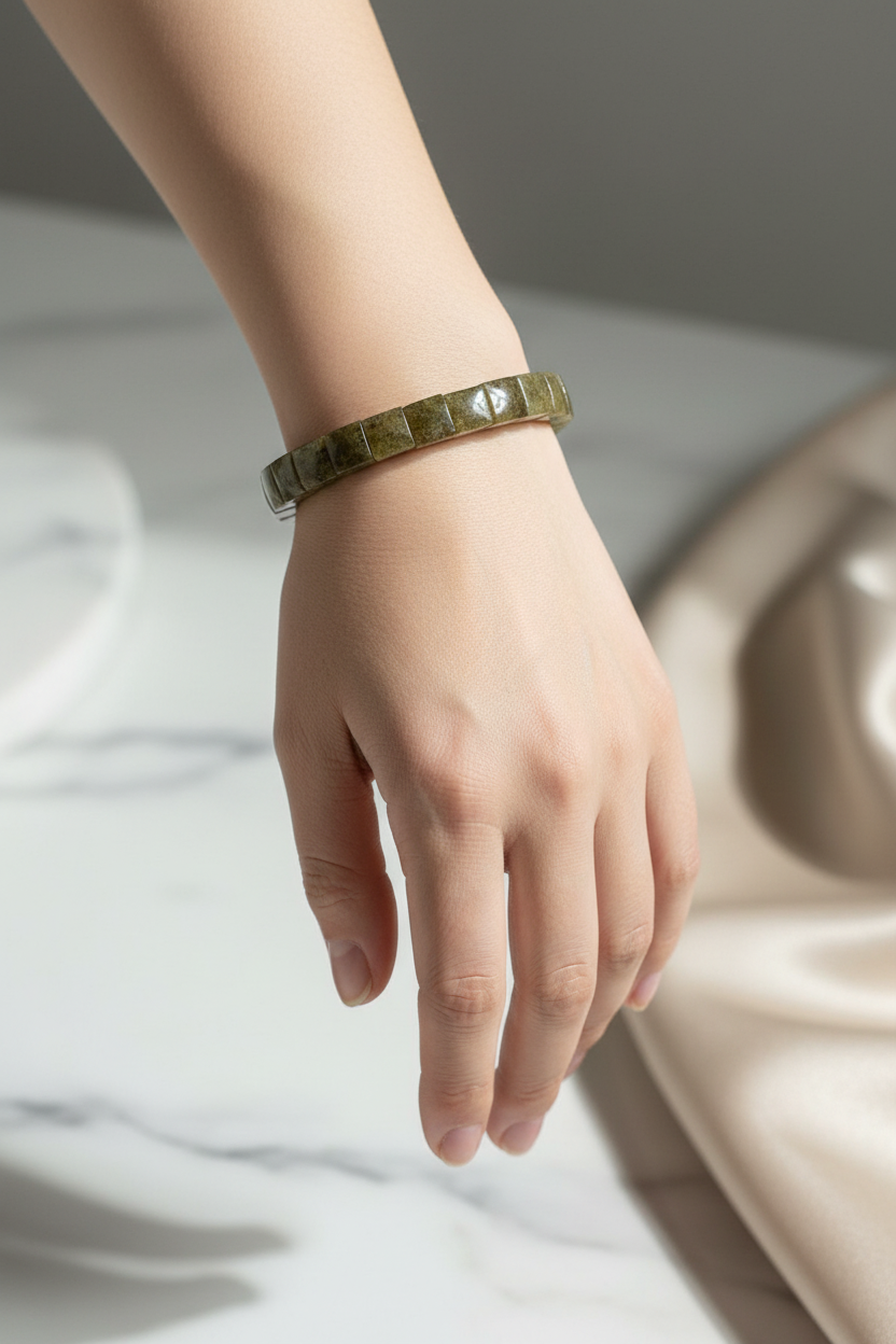 Wide Cut Natural Gemstone Bracelet