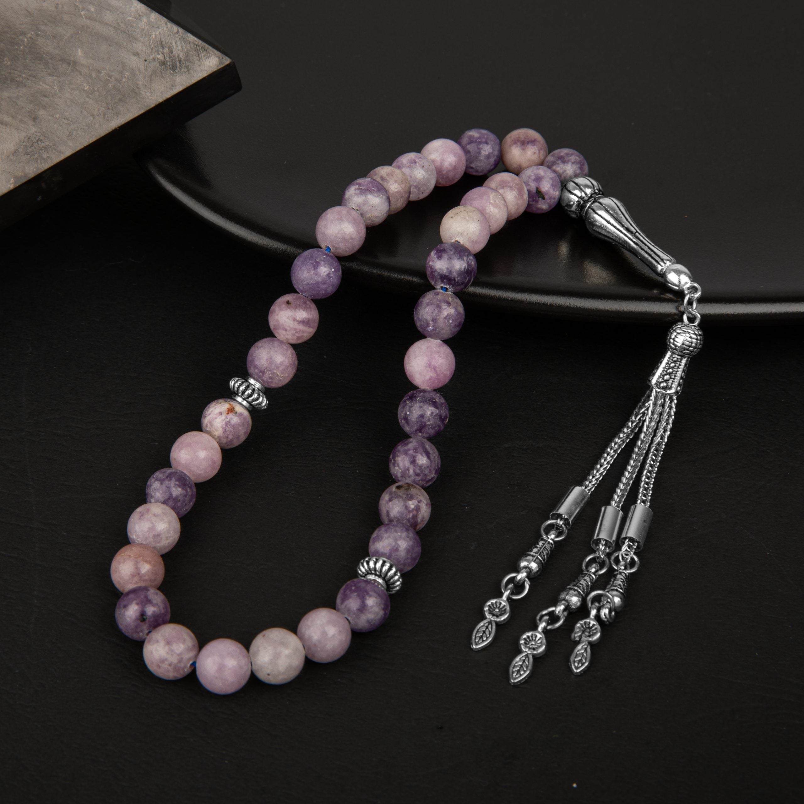 Lepidolit Natural Gemstone Prayer Beads 33-Bead – 8mm Handcrafted