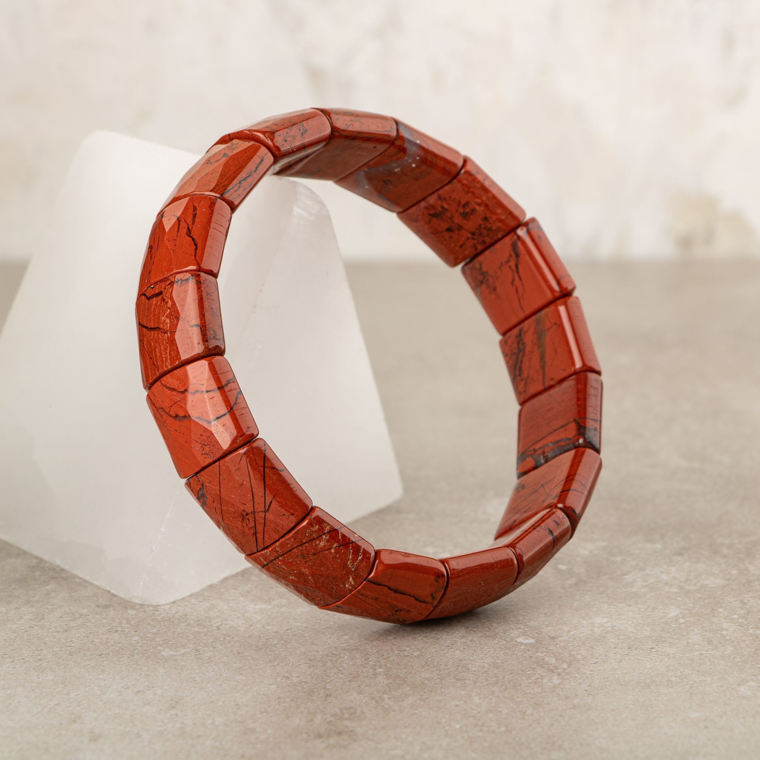 Certified Dragon Jasper Wide Cut Herringbone Natural Gemstone Bracelet