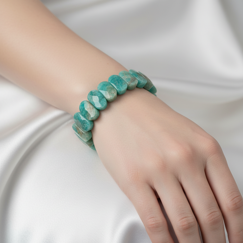 Laboratory Certified Amazonite Wide Cut Natural Gemstone Bracelet