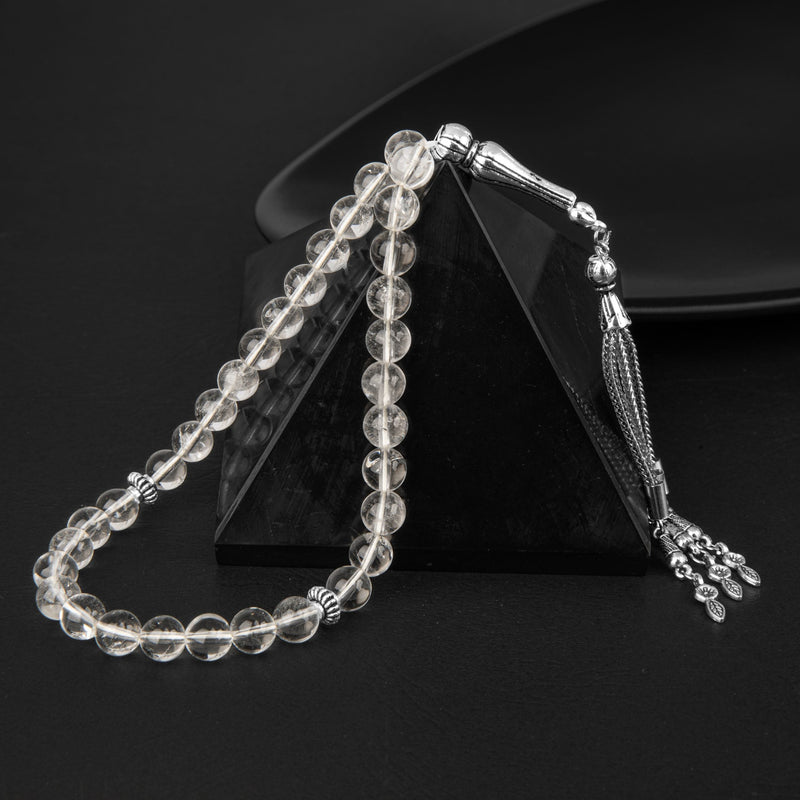 Laboratory Certified Crystal Quartz Natural Gemstone Prayer Beads 33-Bead – 8mm