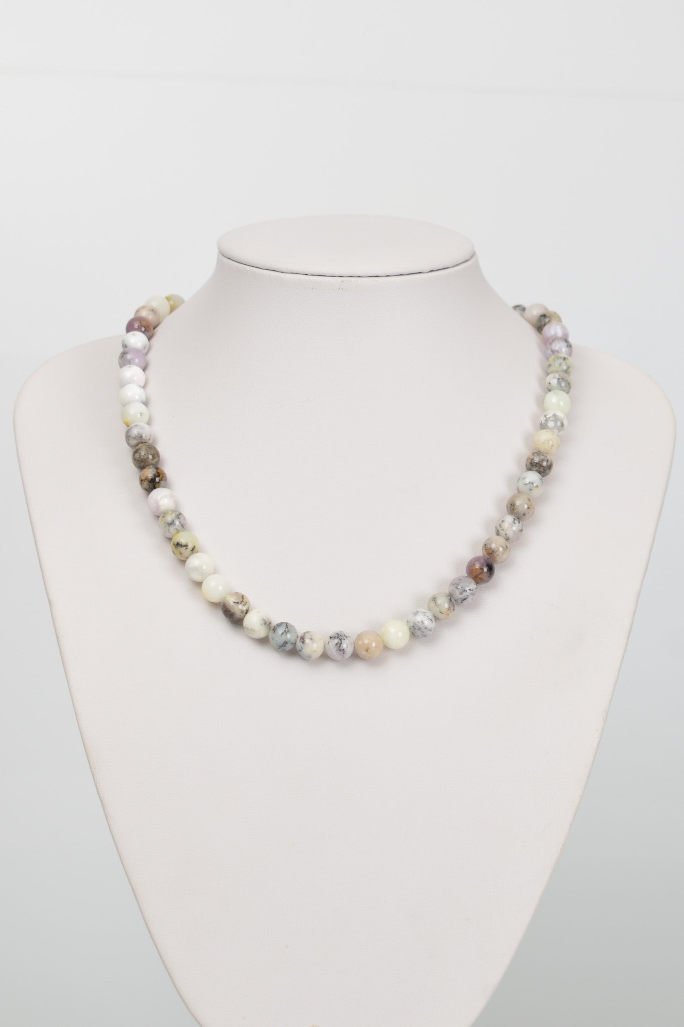 Laboratory Certified Dendritic Opal 8 mm Natural Stone Necklace