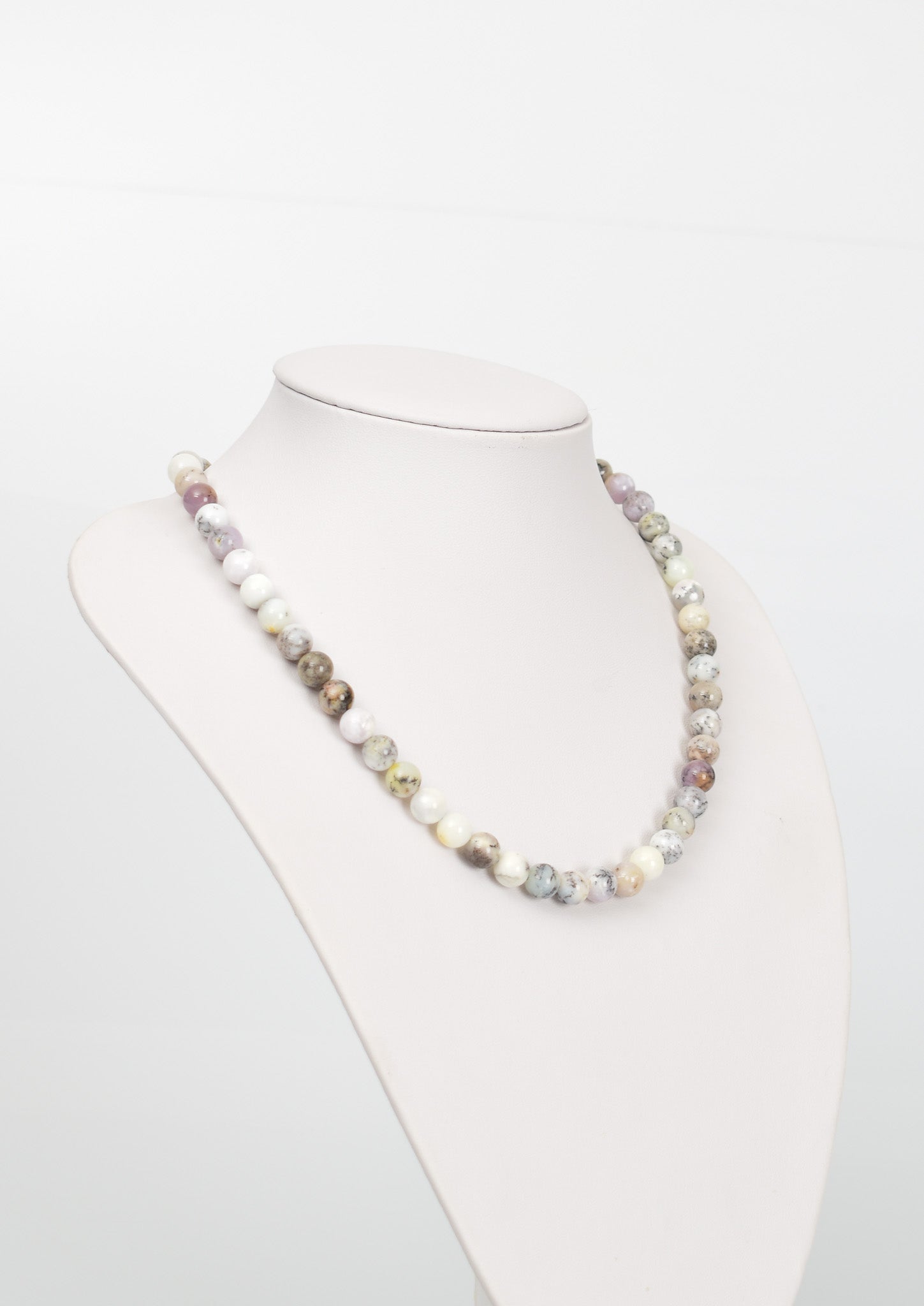 Laboratory Certified Dendritic Opal 8 mm Natural Stone Necklace