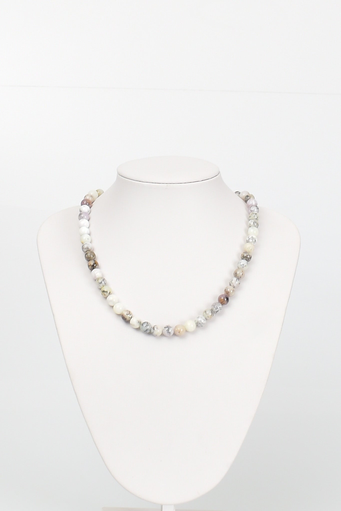 Laboratory Certified Dendritic Opal 8 mm Natural Stone Necklace