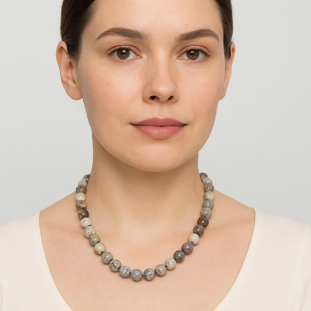 Laboratory Certified Dendritic Opal 8 mm Natural Stone Necklace