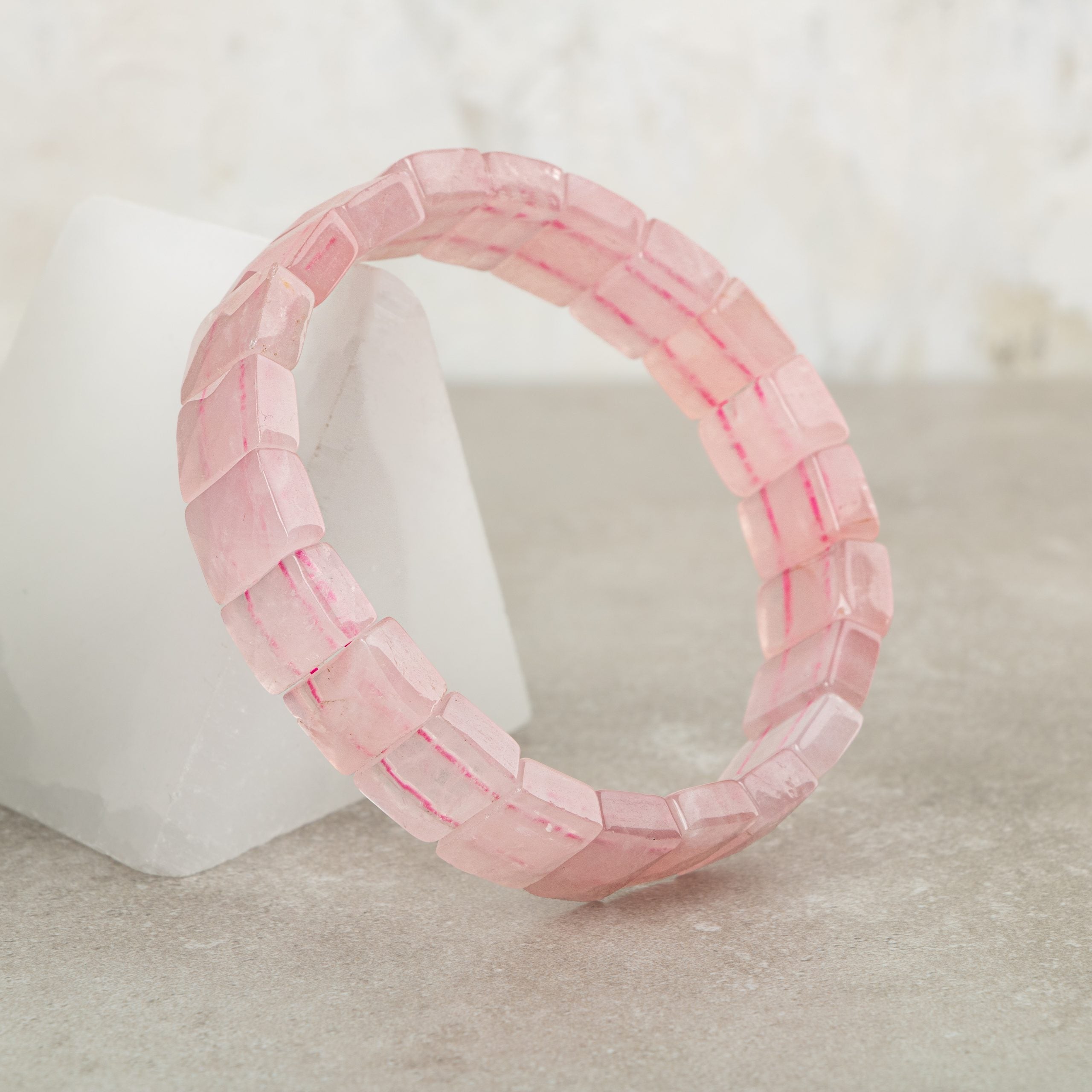 Certified Rose Quartz Wide Cut Square Cut Natural Gemstone Bracelet